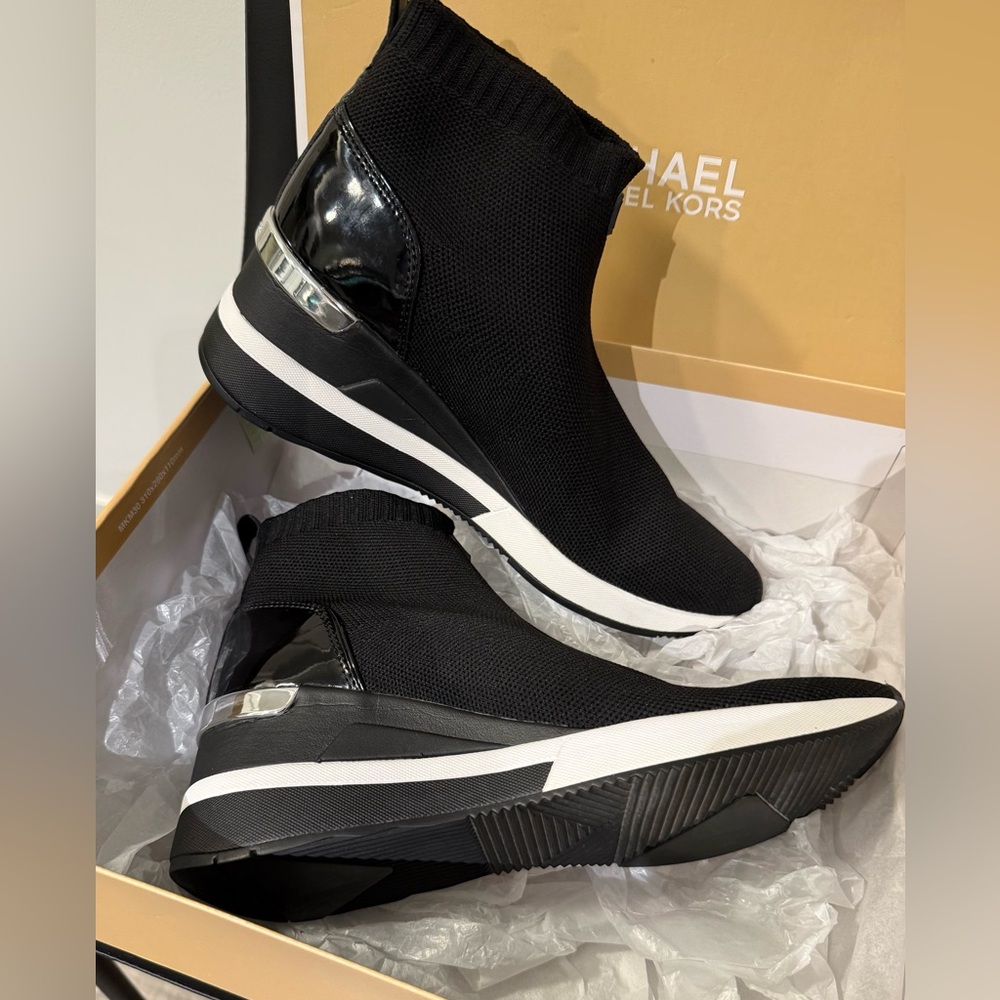 Michael Kors Black and White Wedge Sneakers